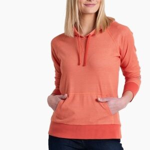 Kuhl Stria Pullover Hoodie Shirt Women Large Lightweight Layer Sunset Orange